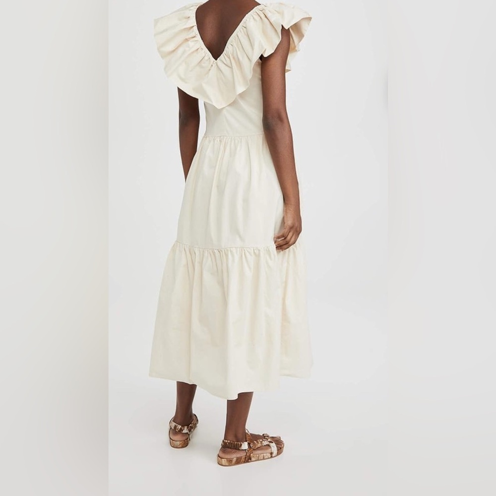 English Factory Ivory Ruffle Collar Tiered Midi Dress Pockets Side Zip NWT Small - Picture 4 of 9